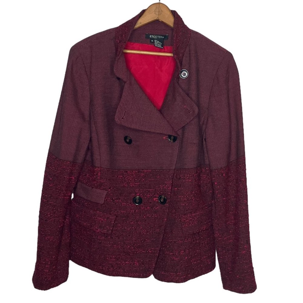 Etcetera Size 14 Red Tweed Wool Blend Designer‎ Double Breasted Blazer Jacket